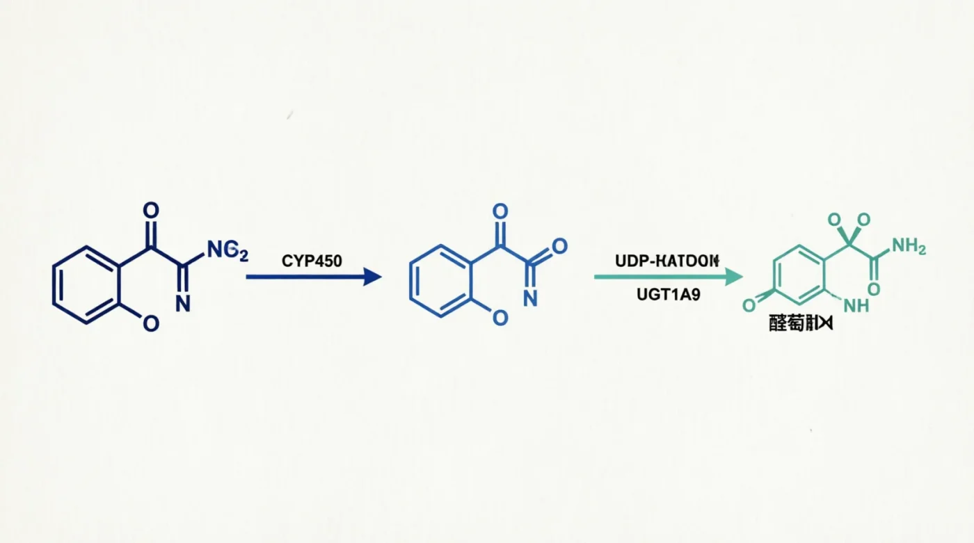 Metabolite mapping pathway of barbiturates showing pentobarbital conversion to hydroxypentobarbital and glucuronide conjugates