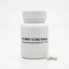 4F-MPH 15 MG Pellets: opaque white HDPE jar containing pre-weighed 4-fluoromethylphenidate HCl reference pellets for analytical profiling.